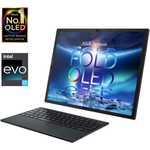 ASUS ZENBOOK 17 FOLD OLED UX9702AA-MD023WS THIN AND LIGHT LAPTOP ,INTEL 12TH GEN CORE I7-1250U PROCESSOR ,16 GB RAM, 1 TB SSD, 17.3" FOLD OLED, WIN 11 SL, OFFICE HOME 2021, INTEL IRIS XE GRAPHICS, SOFT KEYBOARD, TECH BLACK COLOR.
