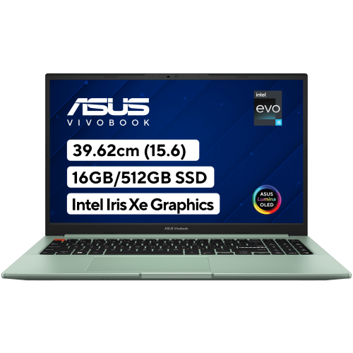 ASUS VIVOBOOK S15 OLED K3502ZA-L503WS, 12TH GEN INTELCORE I5-12500H PROCESSOR , 16GB RAM, 512 GB SSD,  15.6" FHD, INTEL IRIS XE GRAPHICS, BACKLIT CHICLET KEYBOARD, FINGER PRINT READER, WINDOWS 11 HOME, MSOFFICE HOME & STUDENT 2021, BRAVE GREEN  COLOR.